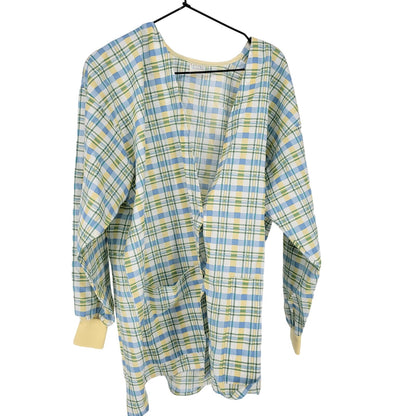 Vintage 1980s Tafford Womens Sz L Long Sleeve Sleep Shirt Blue Yellow Plaid