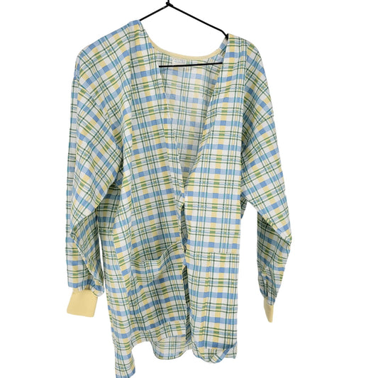 Vintage 1980s Tafford Womens Sz L Long Sleeve Sleep Shirt Blue Yellow Plaid