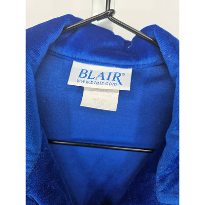 Vintage Blair Womens Sz S Button Up Crushed Velvet Jacket Bright Blue Velour