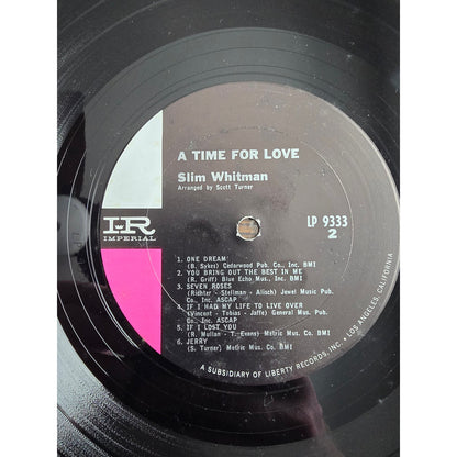 Vintage Slim Whitman arranged by Scott Turner  A Time For Love Imperial LP 9333