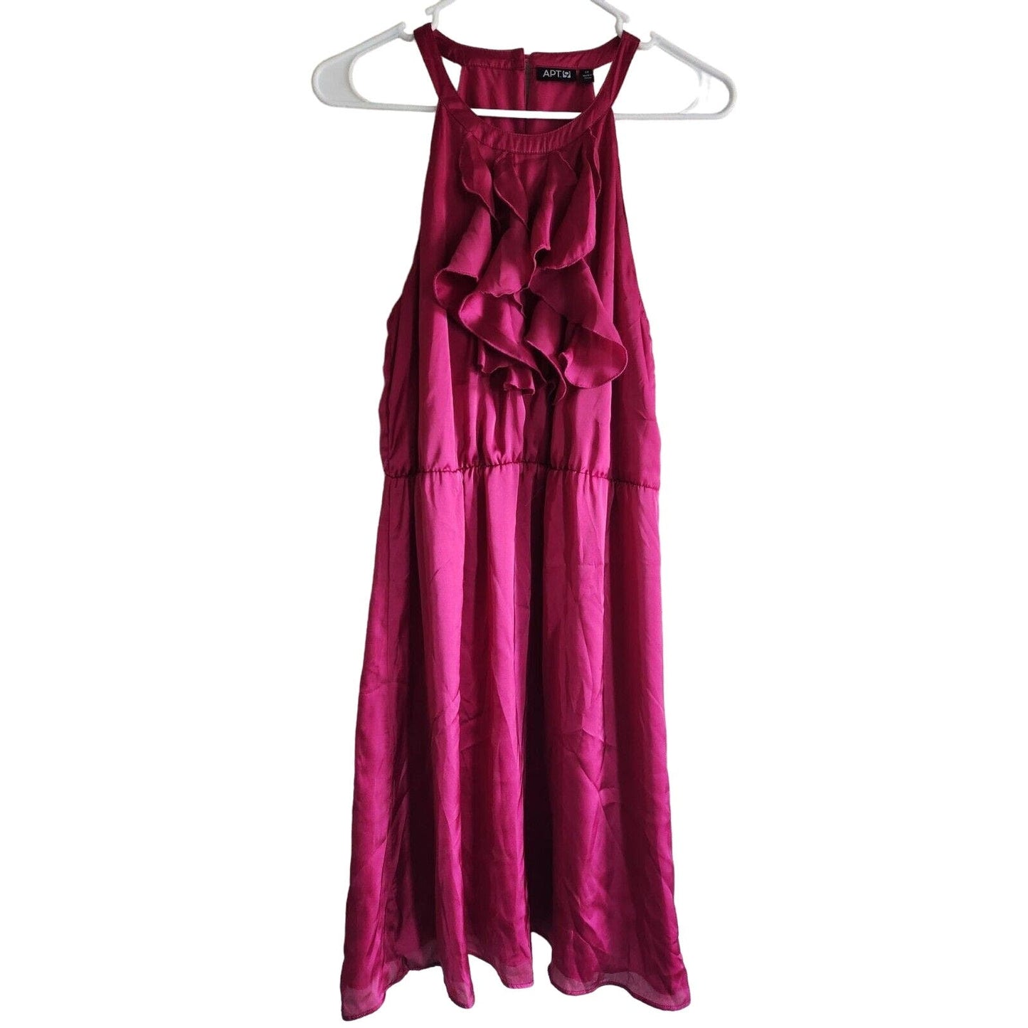 Apt 9 Womens Sz 12 Purple Satin Midi Dress Sleeveless Ruffled Neck