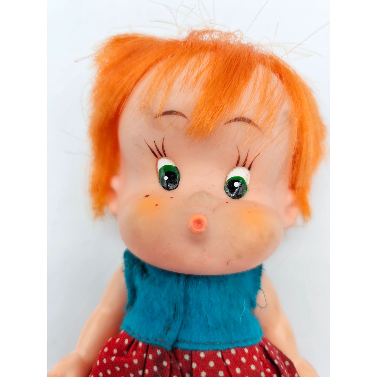 Vintage 1950s Japan Rubber Doll Red Orange Hair Kiss Kissy Face RARE