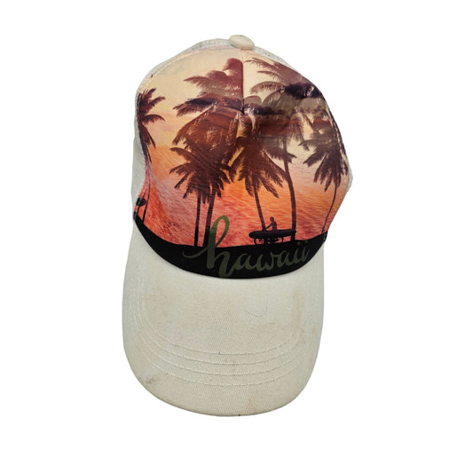 Vintage Y2K Island Crew Hawaii Snapback Trucker Hat White Palm Tree Print