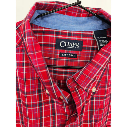 Chaps Mens Sz XL Easy Care Long Sleeve Button Up Plaid Shirt Classic Red Black