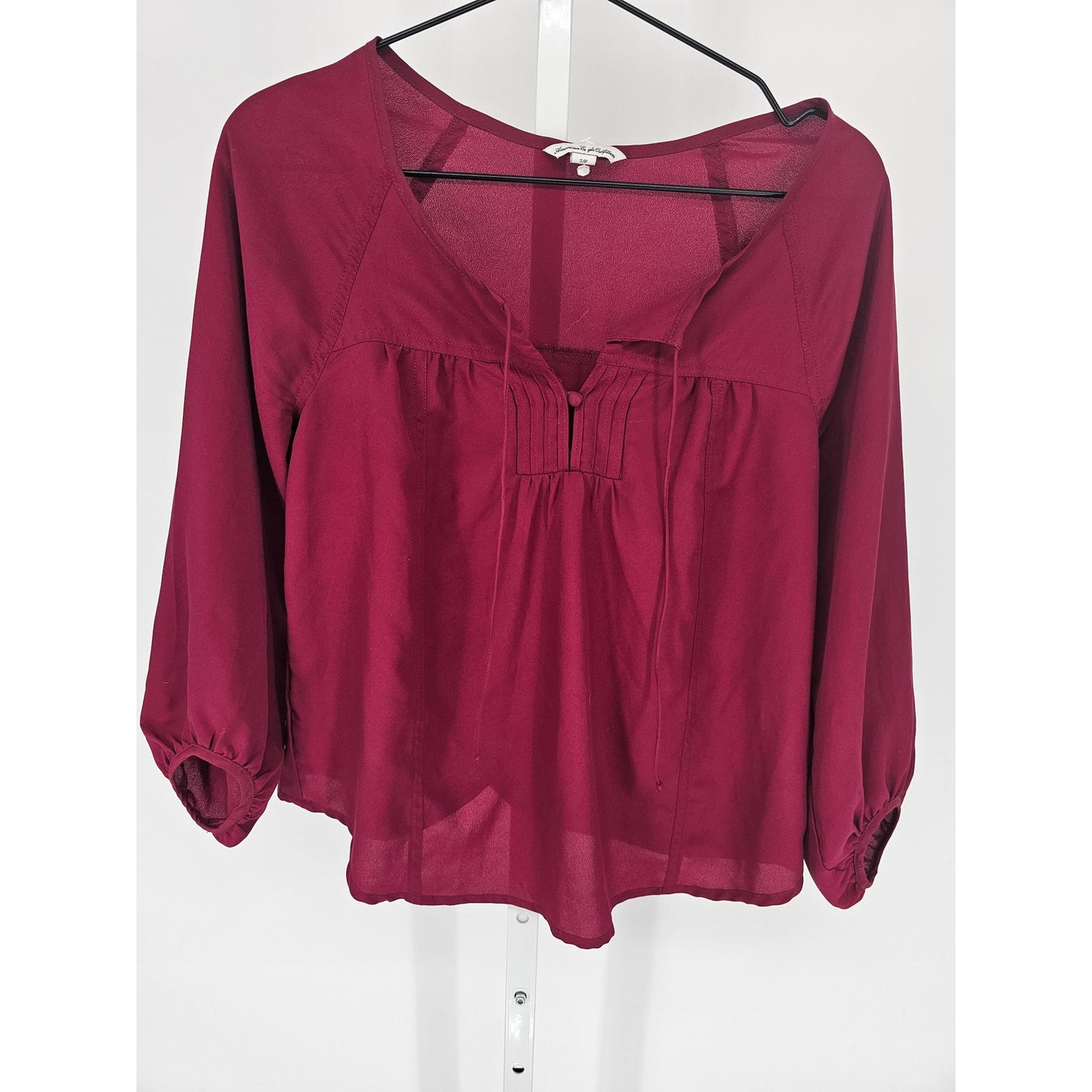 American Eagle Womens Sz S Long Sleeve Cropped Slouchy Blouse Burgundy Red