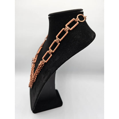 Vintage Rose Gold Tone Multi Chain Link Necklace 1980s Square Chain