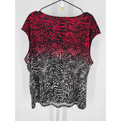 Calvin Klein Womens Sz 2X Cap Sleeve Blouse Black Red Snakeskin Print Animal