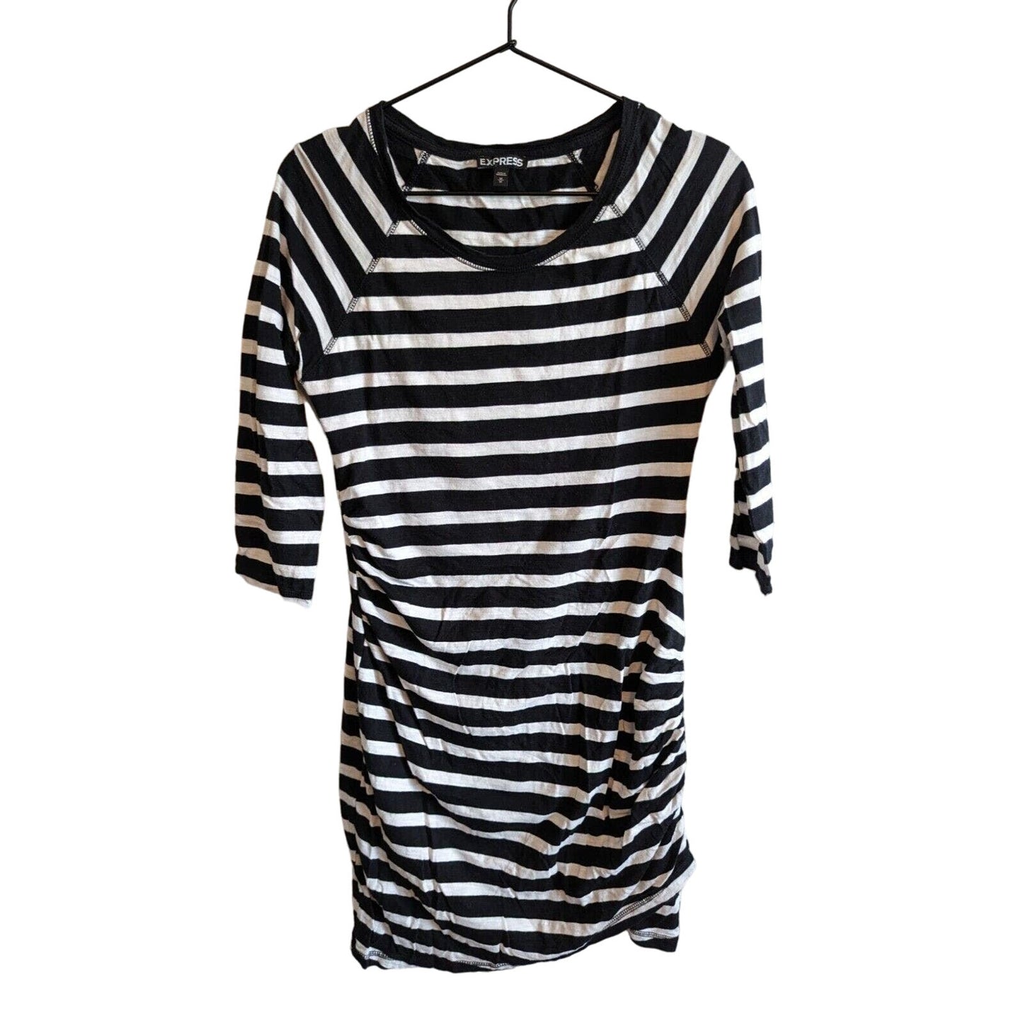 Express Womens Sz M 3/4 Sleeve Fitted Mini Dress Black White Striped