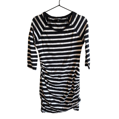 Express Womens Sz M 3/4 Sleeve Fitted Mini Dress Black White Striped