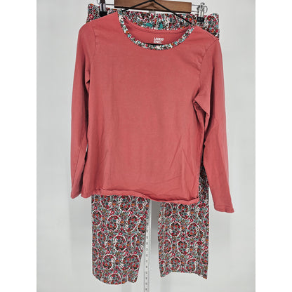 Lands End Womens Sz S Long Sleeve Pajama Set Pink Floral Lounge Pants