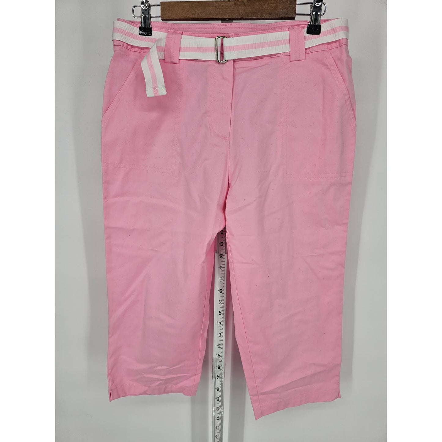 White Stag Womens Sz 8 Capri Straight Leg Pants Bubblegum Pink Belted