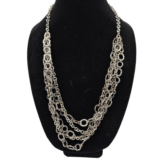 Vintage Silver Tone Multi Strand Chain Link Necklace Statement Piece