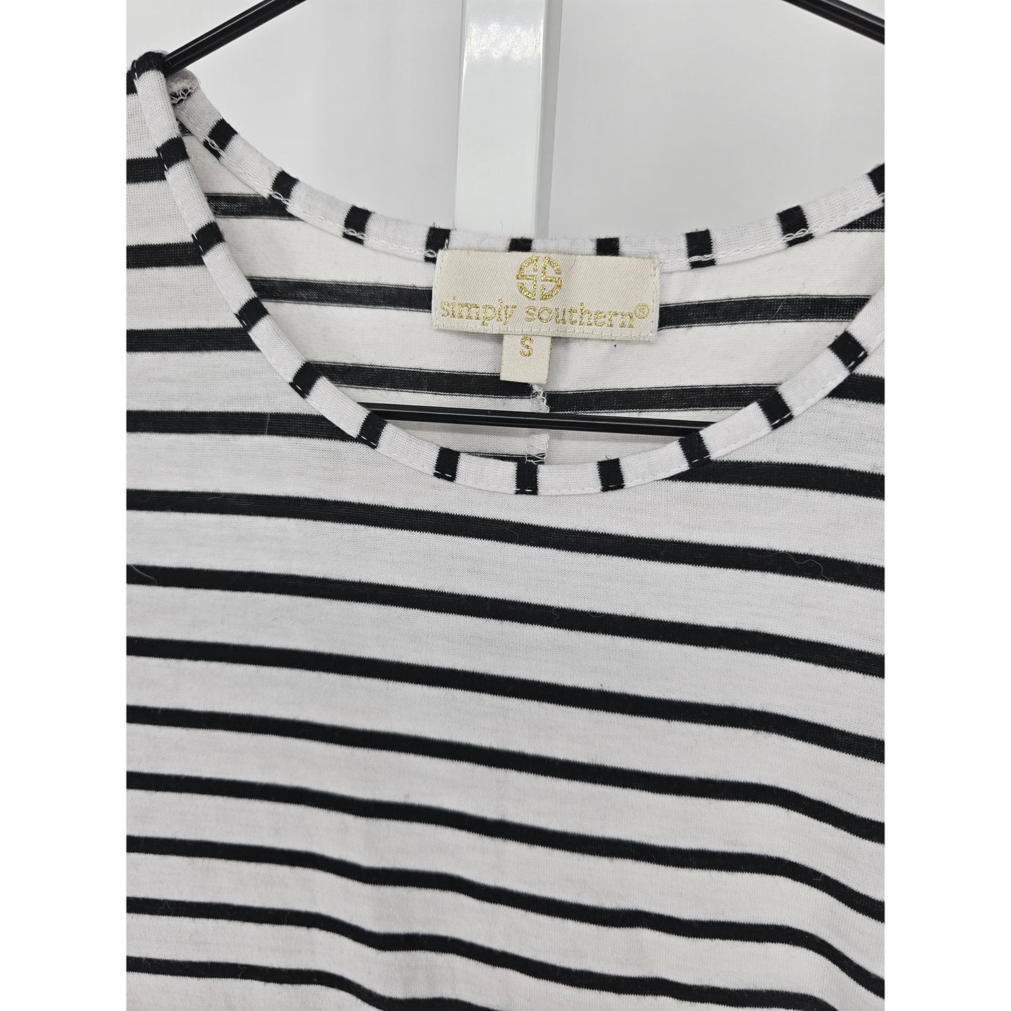 Simply Southern Womens Sz S Knee Length Short Sleeve Dress Black White striped