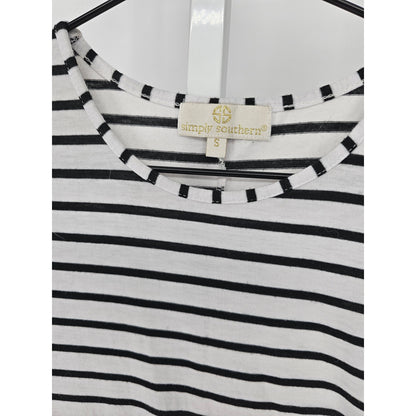 Simply Southern Womens Sz S Knee Length Short Sleeve Dress Black White striped
