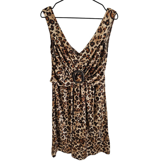 Womens Sz M Leopard Print Knee Length Sleeveless Dress Animal Print Brown