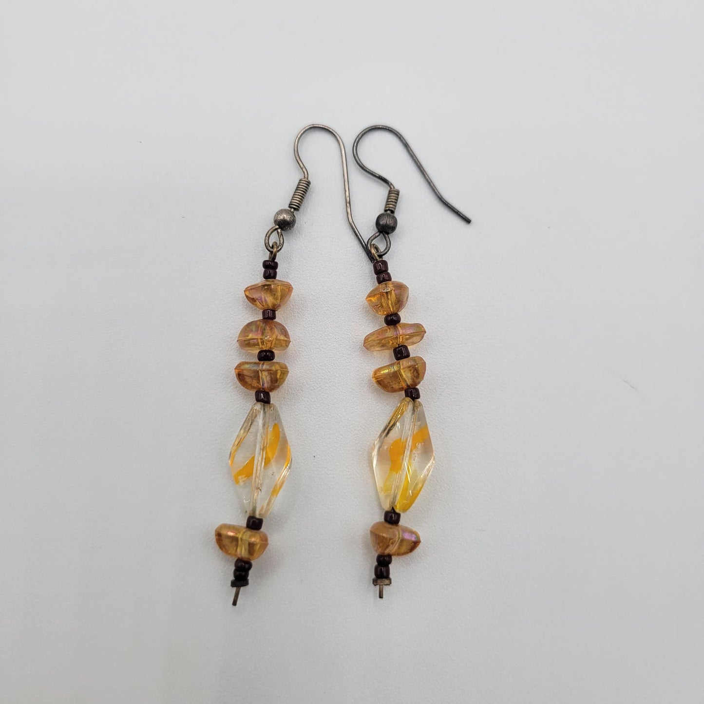 Vintage Y2K French Hook Dangle Earrings Light Amber Beads Single Strand