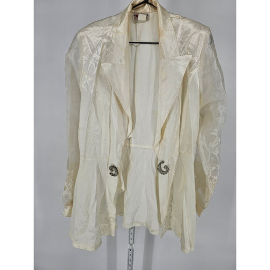 Vintage Mode Sara of California Womens M Semi Sheer Ivory Formal Blazer JAcket