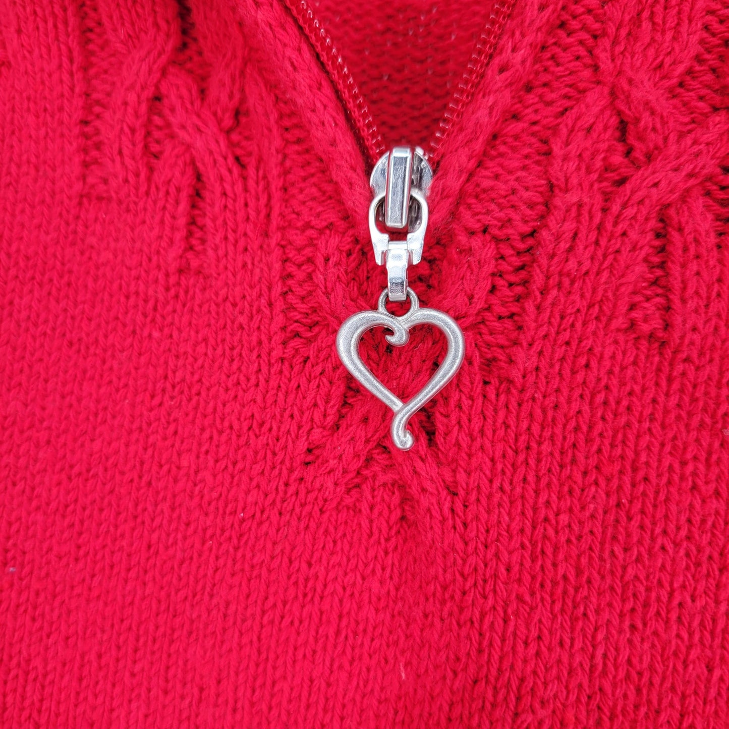 Coldwater Creek Womens Sz M Pullover 1/4 Zip Sweater Red Heart Chain