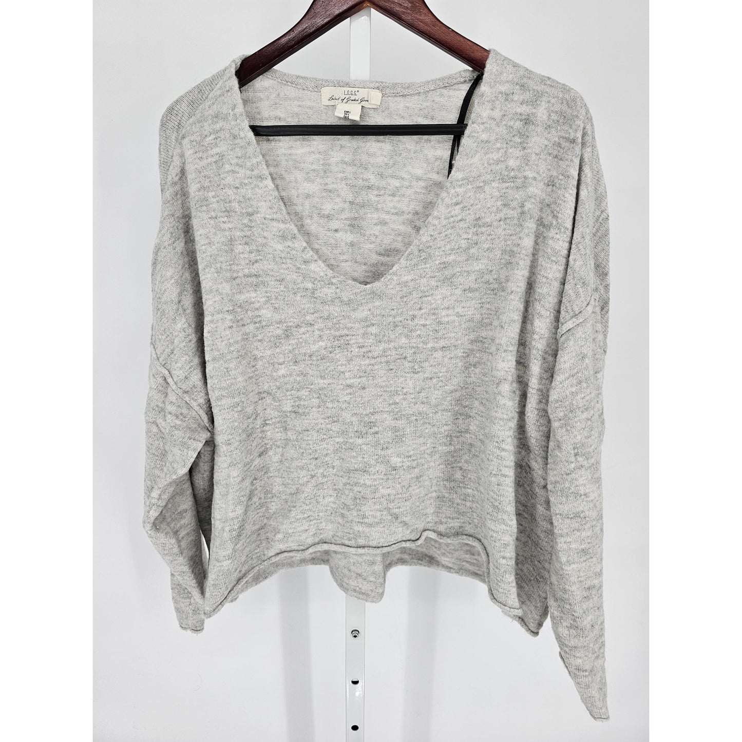 LOGG Womens Sz L Slouchy V Neck Light Gray Sweater Wool Blend