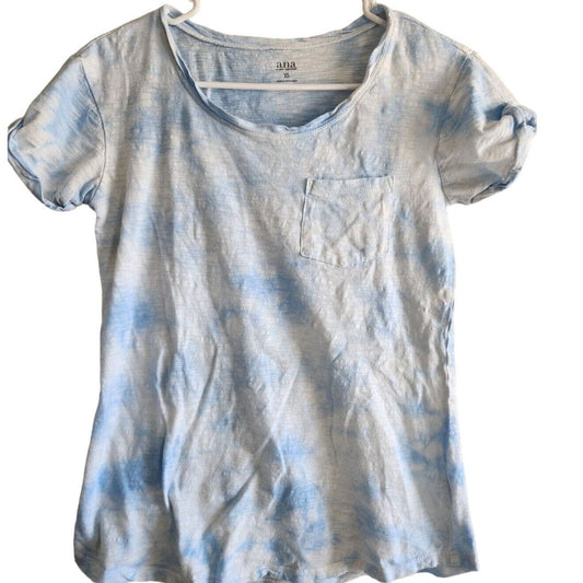 ANA A New Approach Womens Sz XS Blue White Tie Dye Short Sleeve T Shirt