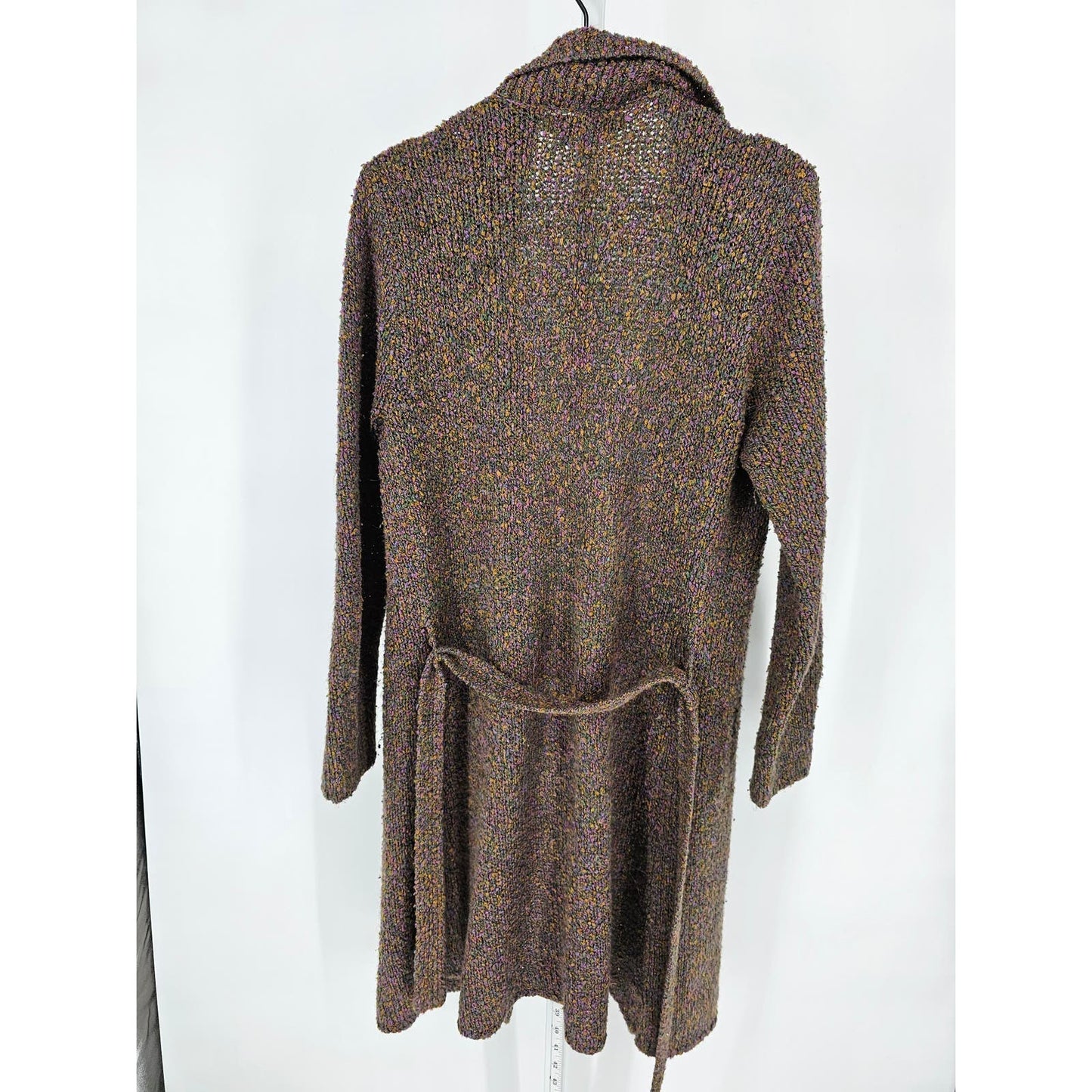 Live a Little Womens Sz M Knee Length Belted Tweed Cardigan Sweater Colorful