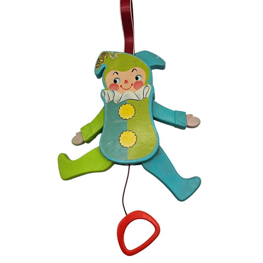Vintage Fisher Price Jolly Jumping Jack 145 Pull String Action Squeak Crib Toy