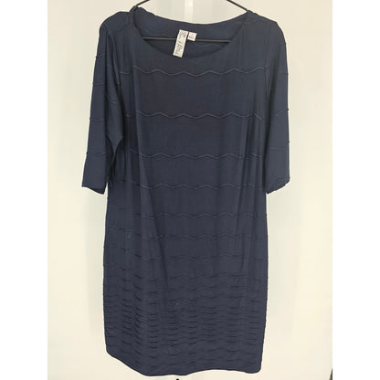 Emma & Michele Womens Sz L 3/4 Sleeve Kne Length Dress Navy Blue Textured