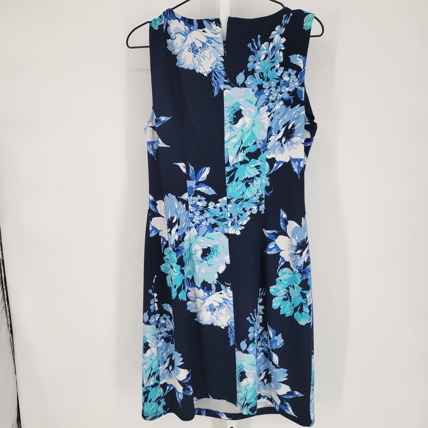 AGB Womens Sz 12 Knee Length Career Dress Navy Blue Floral Sleeveless