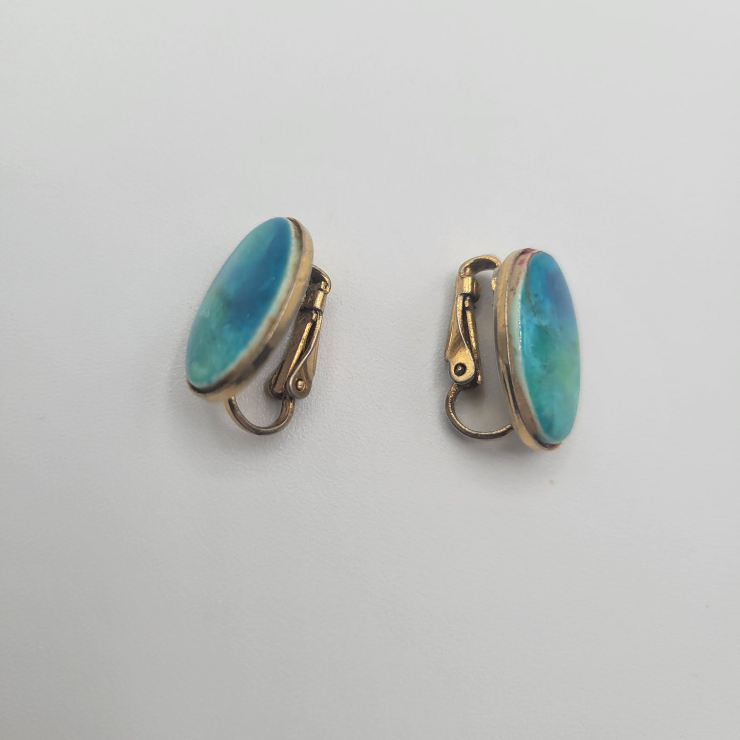 Vintage BARCS Silver TONE Amber Orange Glass CABOCHON Clip ON Earrings