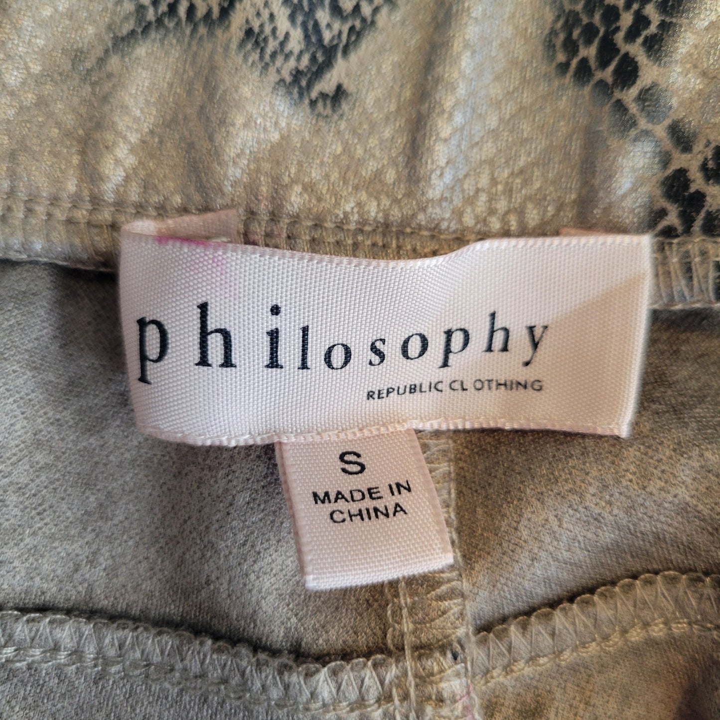 Philosophy Womens Sz S Pull On Leggings Brown Snakeskin Print