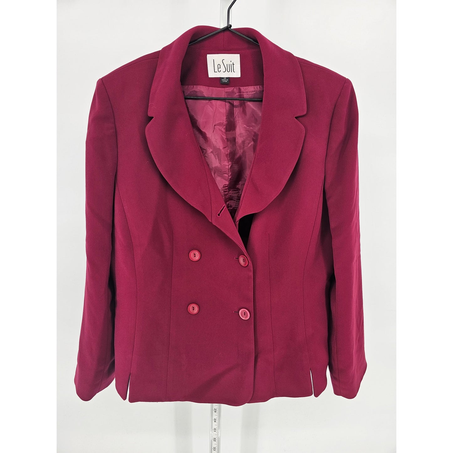 Le Suit Womens Sz 14 Double Breasted Suit Blazer Dark Pink Red Vintage