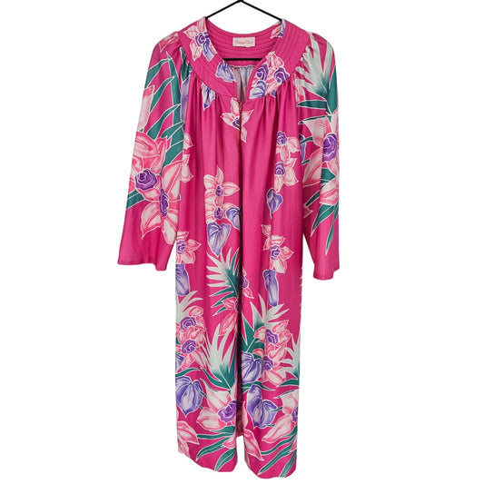 Sears Carriage Court Medium Nightgown Brushed Poly Satin Long Sleeve Pink Floral