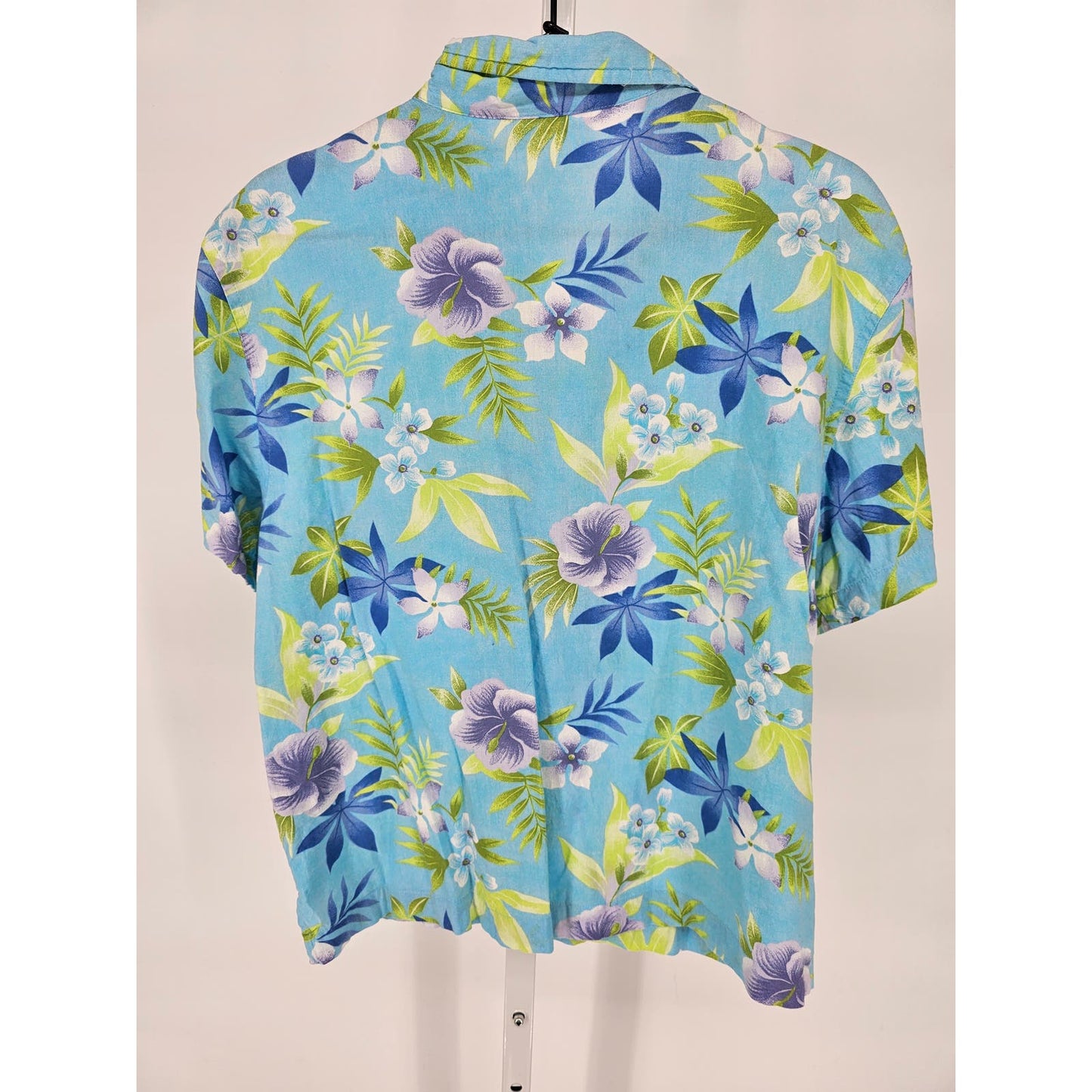 Erika & Co Womens Sz M Short Sleeve Button Up Floral Shirt Bright Hawaiian