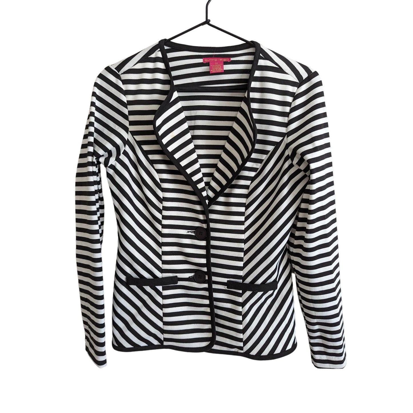 Sunny Leigh Womens Sz XS 2 Button Blazer Black White Striped