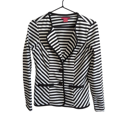 Sunny Leigh Womens Sz XS 2 Button Blazer Black White Striped