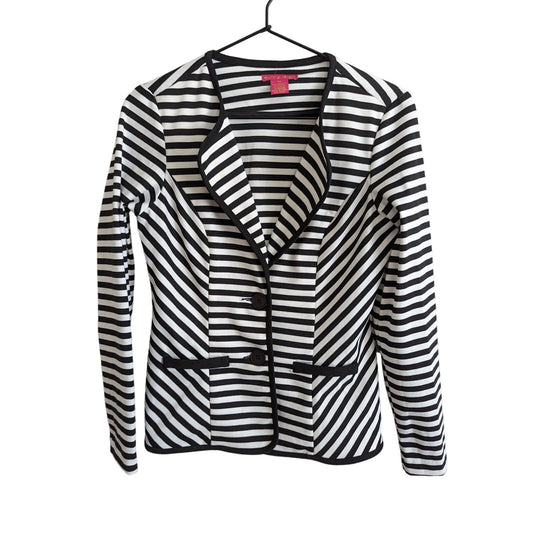Sunny Leigh Womens Sz XS 2 Button Blazer Black White Striped