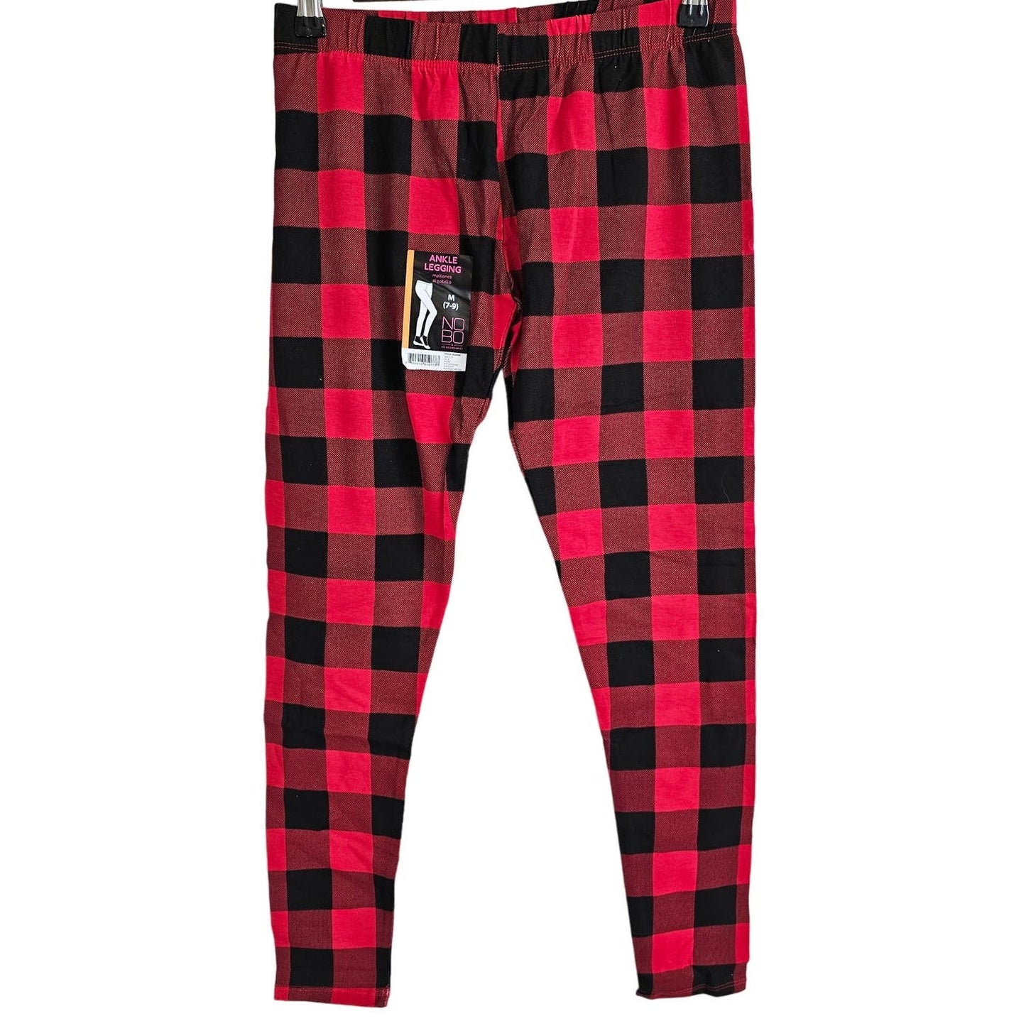 No Boundaries Juniors Sz M Ankle Leggings Black Red Buffalo Plaid