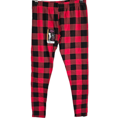 No Boundaries Juniors Sz M Ankle Leggings Black Red Buffalo Plaid