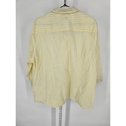 American Sweetheart Haband Womens Sz L Button Up Blouse Yellow White Striped