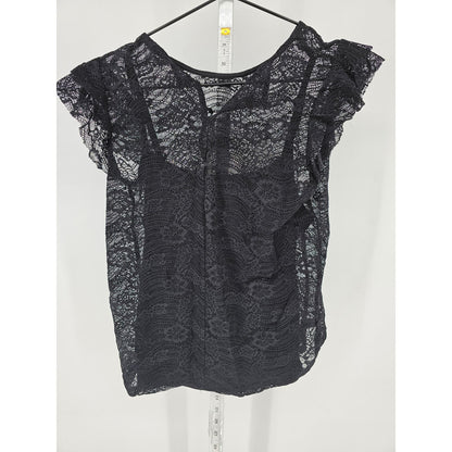 Iz Byer womens Sz S Short Sleeve Blouse Black Lace Overlay Y2K