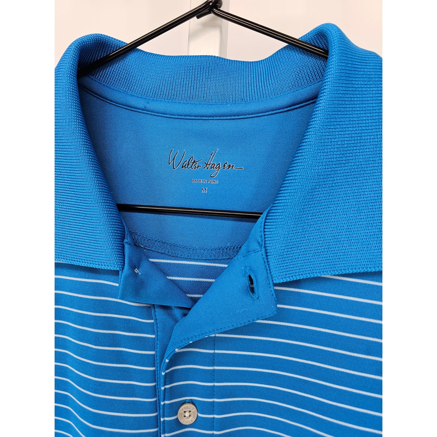 Walter Hagen Mens Sz M Short Sleeve Polo Athletic Shirt Blue Striped