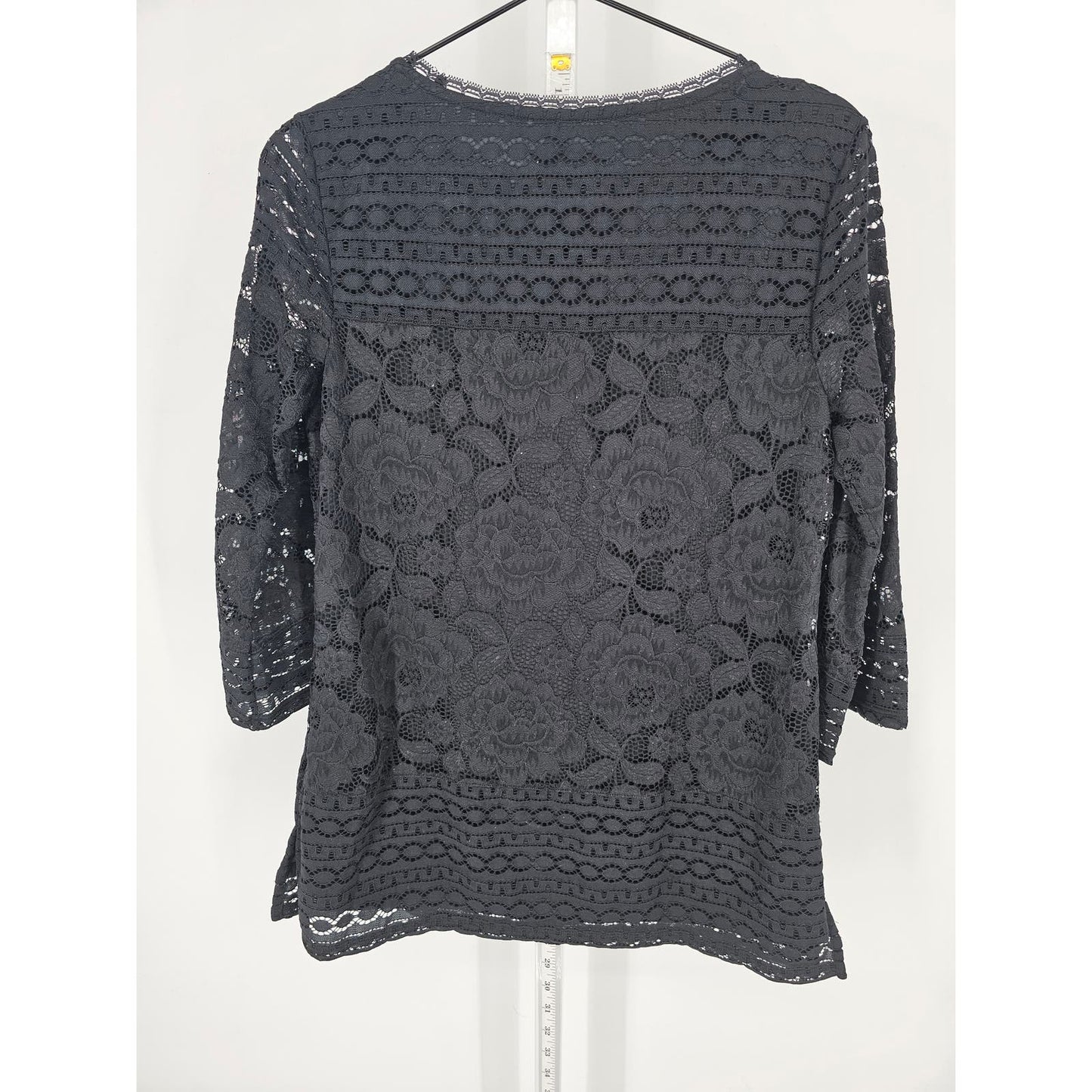 Isaac Mizrahi Live Womens Sz XXS Long Sleeve Blouse Black All Over Lace