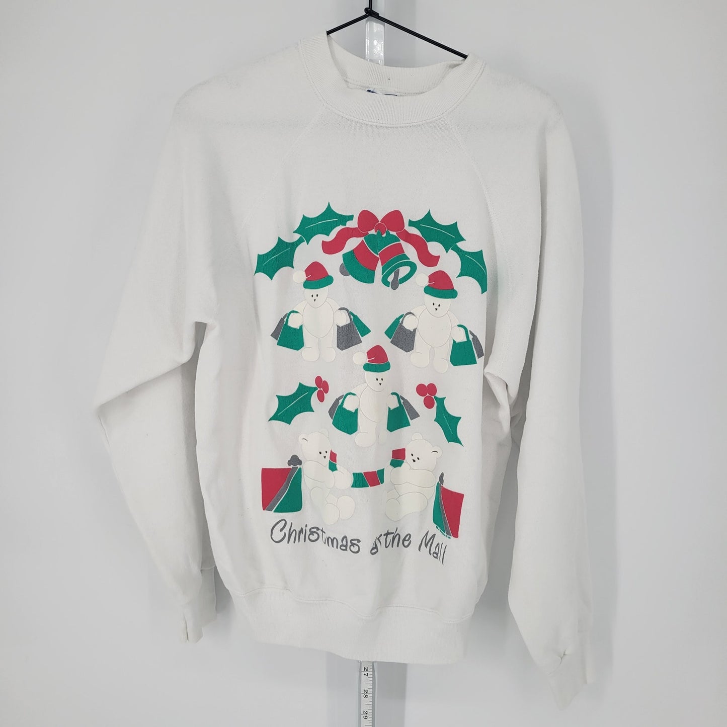 Vintage 1980s Tultex Womens Sz L Sweatshirt Christmas at the Mall Holly Bells