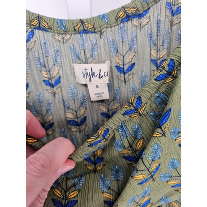 Style & co Womens Sz S Maxi Length Off Shoulder Boho Dress Dark Green Floral