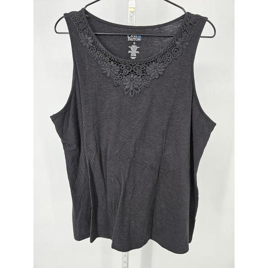 Croft & Barrow Womens Sz 1X Cotton Blend Tank Top Black Lace Front