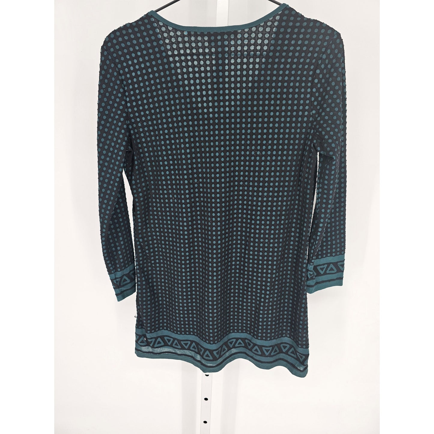 Max Studio Womens Sz XS Long Sleeve Knit Blouse Teal Black Scoop Neck