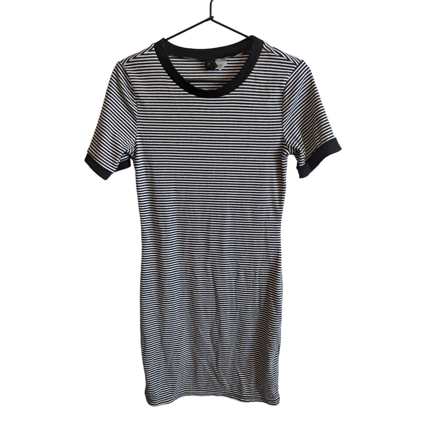 Divided by H7M Womens Sz 10 Black and White Ribbed Shirt Dress Striped