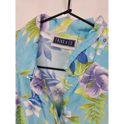 Erika & Co Womens Sz M Short Sleeve Button Up Floral Shirt Bright Hawaiian