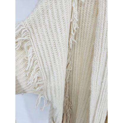 Anthropologie Womens Sz M/L Amanza Ivory Fringed Cardigan Sweater