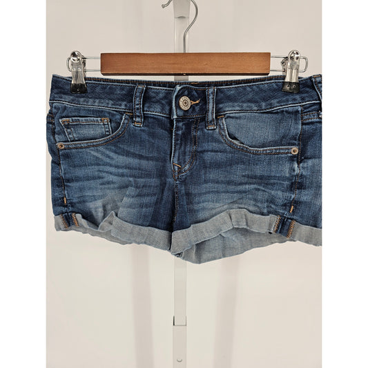 Express Jeans Womens Sz 0 Medium Wash Blue Jean Shorts Cuffed